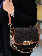 Michael Kors Parker Medium Logo Coffee Brown Messenger Bag With OG Box Dust Cover & Carry Bag 100828 Coffee Brown