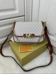 Michael Kors Parker Medium Logo Beige Brown Messenger Bag With OG Box Dust Cover & Carry Bag 100828 Beige Brown
