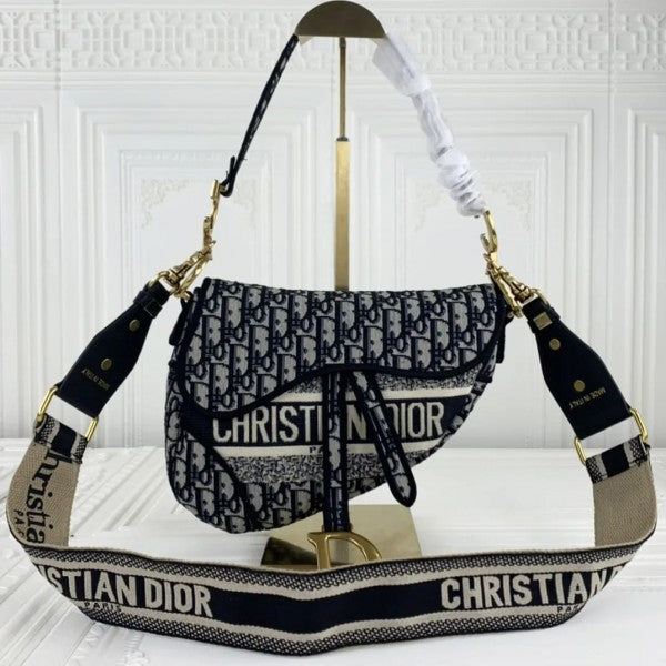 Christian Dior Saddle Black Dior Oblique Embroidery With OG Box Dust Cover & Carry Bag 6641 Black
