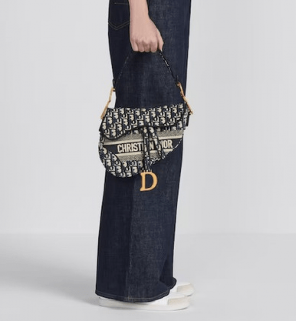Christian Dior Saddle Black Dior Oblique Embroidery With OG Box Dust Cover & Carry Bag 6641 Black