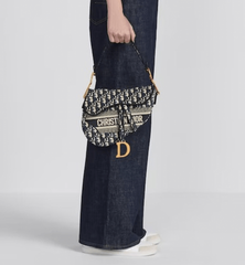 Christian Dior Saddle Black Dior Oblique Embroidery With OG Box Dust Cover & Carry Bag 6641 Black