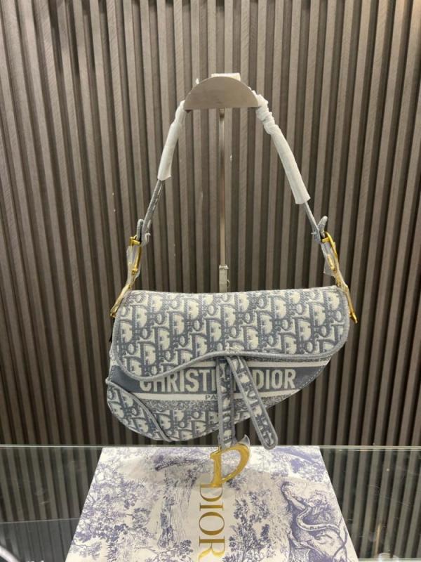 Christian Dior Saddle Grey Dior Oblique Embroidery With OG Box Dust Cover & Carry Bag 6641 Grey