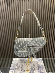 Christian Dior Saddle Grey Dior Oblique Embroidery With OG Box Dust Cover & Carry Bag 6641 Grey