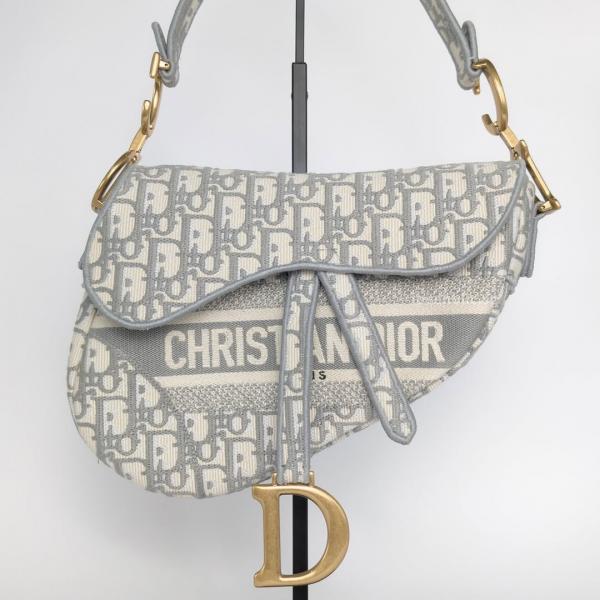 Christian Dior Saddle Grey Dior Oblique Embroidery With OG Box Dust Cover & Carry Bag 6641 Grey