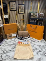 LOUIS VUITTON MARELLINI SHOULDER BAG WITH DOUBLE OG BOX AND DUST BAG INCLUDING CARRY BAG (APRICOT)