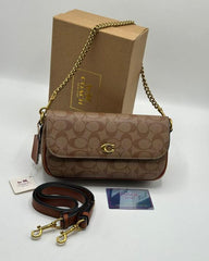 Coach Brook Flap Chain Bag With OG Box Dust Cover CAN90 Apricot Brown