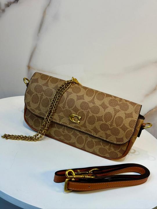 Coach Brook Flap Chain Bag With OG Box Dust Cover CAN90 Apricot Brown