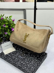 Ysl Saint Laurent Jamie Ponchon Suede & Leather Bag With OG Box Dust Bag & Carry Bag (508 Apricot Ms)