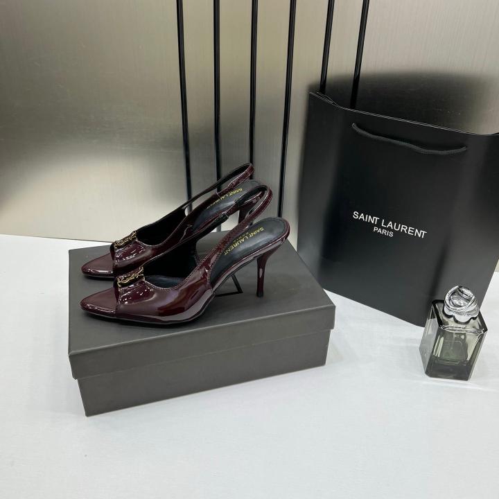 Ysl Saint Laurent Wine Patent Leather Slingback Heels With OG Box & Carry Bag Wine Patent A19