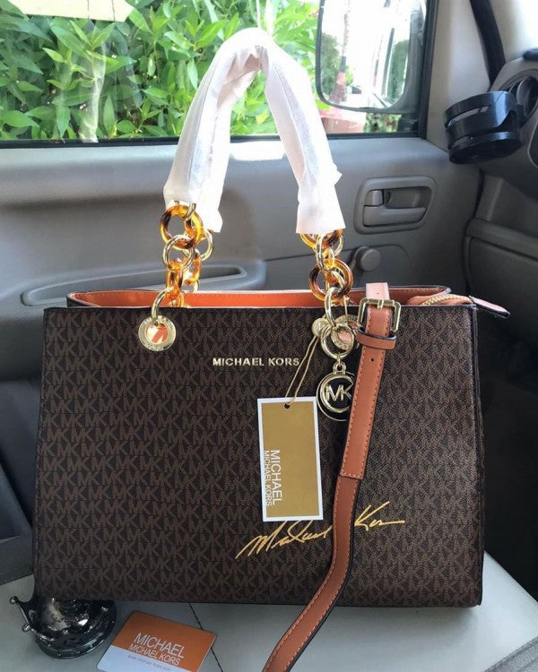 Michael Kors Cynthia Signature Bag With Dust Bag (5340 Coffee Brown)