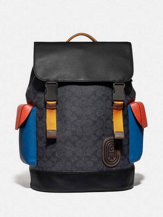 Coach Black Blue Red Rivington ColorBlock Unisex Backpack With DustCover