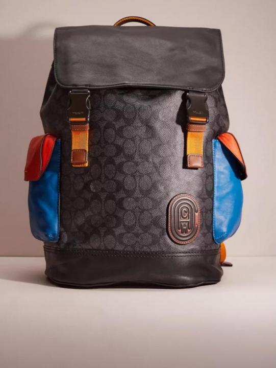 Coach Black Blue Red Rivington ColorBlock Unisex Backpack With DustCover