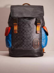 Coach Black Blue Red Rivington ColorBlock Unisex Backpack With DustCover