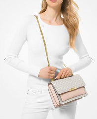 Michael Kors Jade Large Logo Leather Crossbody Bag With OG Box & Dust Cover 60039 Beige Pink