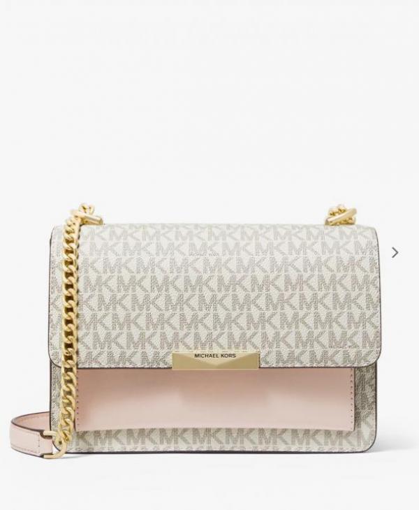 Michael Kors Jade Large Logo Leather Crossbody Bag With OG Box & Dust Cover 60039 Beige Pink