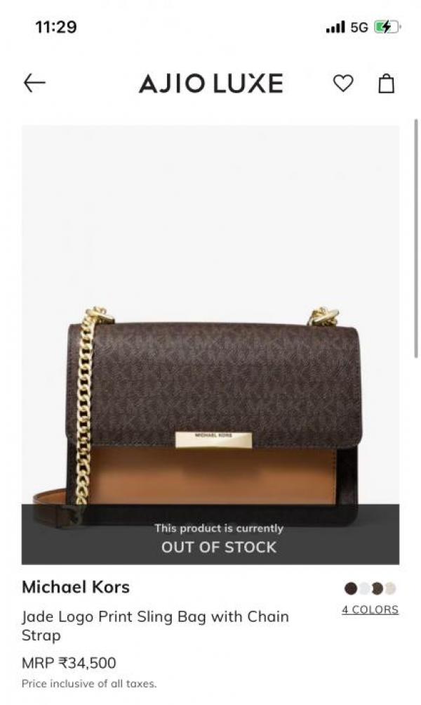 Michael Kors Jade Large Logo Leather Crossbody Bag With OG Box & Dust Cover 60039 Coffee Brown
