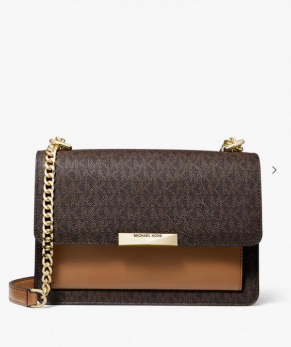 Michael Kors Jade Large Logo Leather Crossbody Bag With OG Box & Dust Cover 60039 Coffee Brown