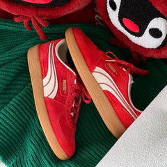 Puma Palermo sneaker in red suede with a gum sole
