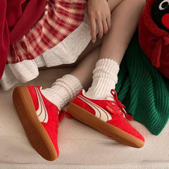 Puma Palermo sneaker in red suede with a gum sole