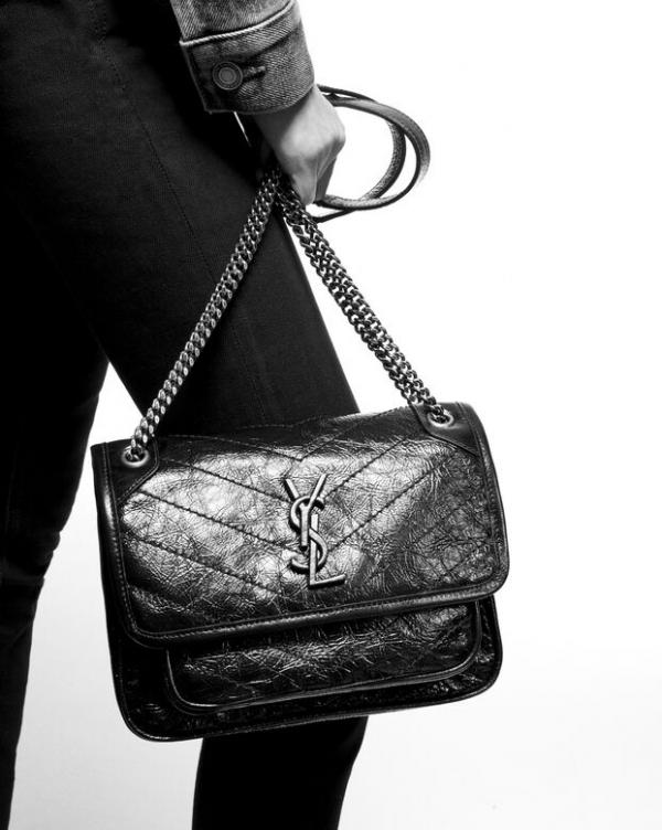 YSL Saint Laurent Niki Baby Crinkle Vintage Leather Black With OG Box & Dust Bag 6029