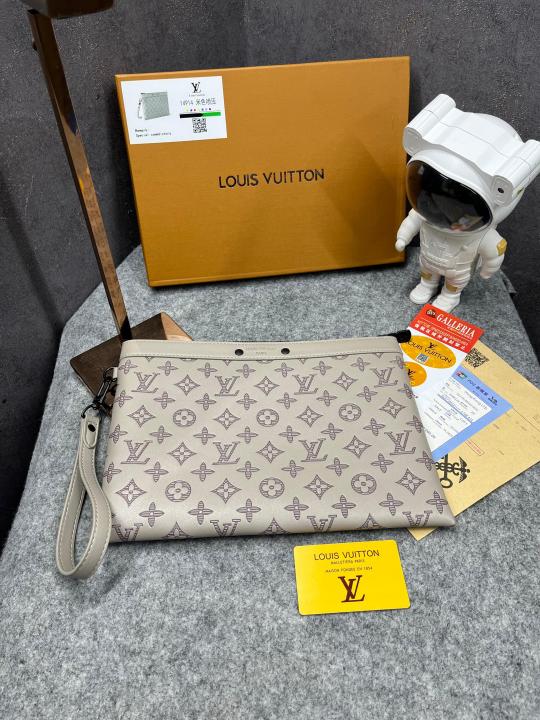 Louis Vuitton Pochette To Go Monogram Washed Leather Grey Clutch Bags Grey 14914 With OG Box & Dust Bag