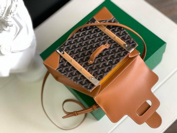 Goyard Goyardine Saigon Brown Big PM Top Wodden Handle Bag in Brown With OG Box & Dust Cover 23081 Brown