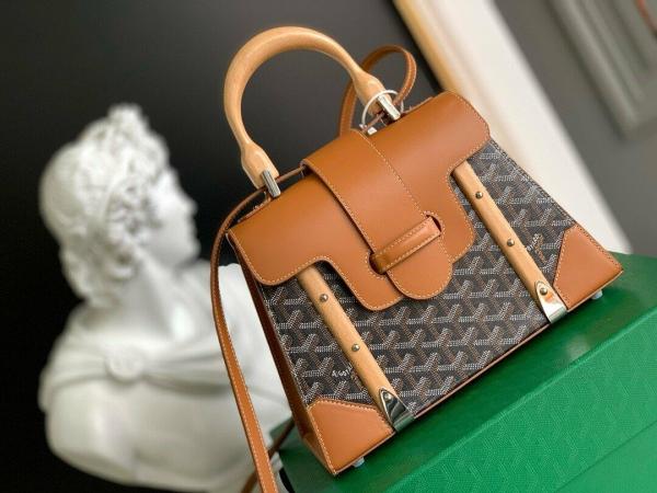 Goyard Goyardine Saigon Brown Big PM Top Wodden Handle Bag in Brown With OG Box & Dust Cover 23081 Brown