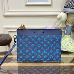 Louis Vuitton Pochette To Go Monogram Washed Leather Blue Flower Clutch Bags Blue Flower 82321 With OG Box & Dust Bag