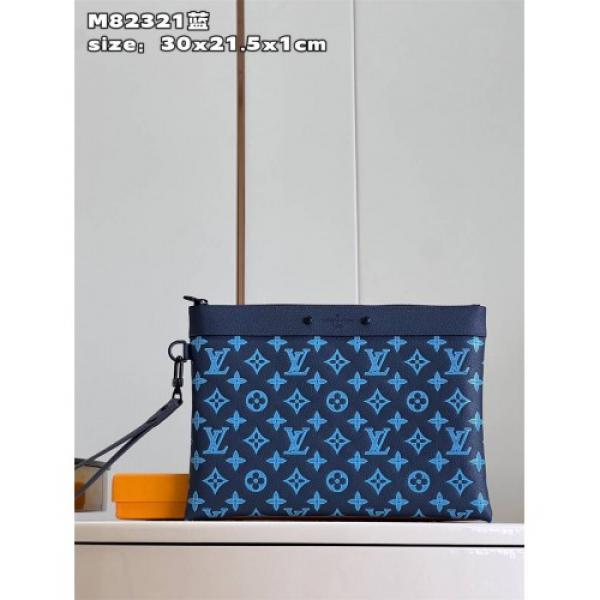 Louis Vuitton Pochette To Go Monogram Washed Leather Blue Flower Clutch Bags Blue Flower 82321 With OG Box & Dust Bag