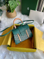 Goyard Goyardine Saigon Green Big PM Top Wodden Handle Bag in Green With OG Box & Dust Cover 23081 Green
