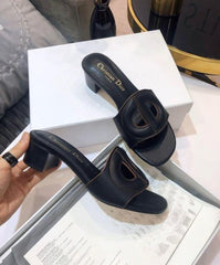 Christian Dior Black Leather Heel Mule With OG Box & Carry Bag 14072