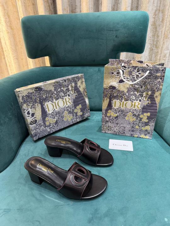 Christian Dior Black Leather Heel Mule With OG Box & Carry Bag 14072