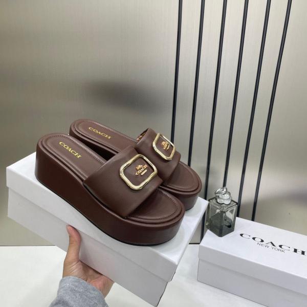 Coach Eloise Brown Platform Slide Sandal With OG Box & Dust Bag 66227 Brown