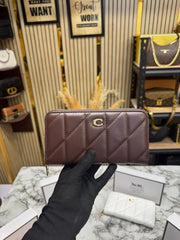 Coach Quilted Zipper Premium Wallet Includes Card Box And Dust Bag (CD003-Burgendy)