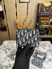 DIOR OBLIQUE ZIP WALLET WITH GOLD CD HARDWARE INCLUDES BOX AND DUST BAG (DXD002-BLACK)