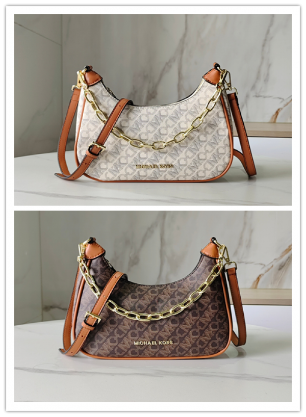 Michael Kors Cora Mini Zip Pouchette Signature Logo Print Canvas With Gold Tone Hardware With OG Box Dust Cover & Carry Bag 100822 Beige Brown