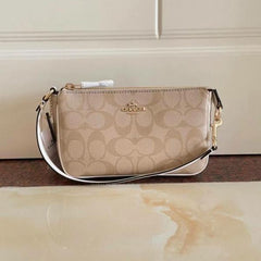 Coach Nolita 19 White Khakhi Sling Bag With Box Dust Bag Sling Chain