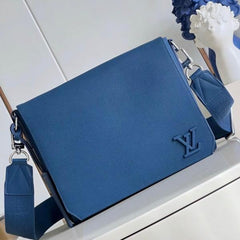 Louis Vuitton Takeoff Messenger PM Bag In Blue Cowhide Leather With OG Box & Dust Cover 57080