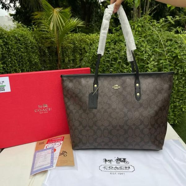 Coach Signature City Tote Bag With OG Red Box (55398 Apricot Brown)