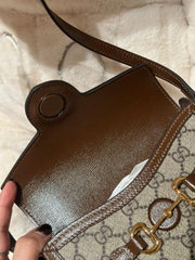 Gucci Horsebit 1955 Mini Bag Brown GG Supreme Canvas With OG Box & Carry Bag Apricot 625615 Brown