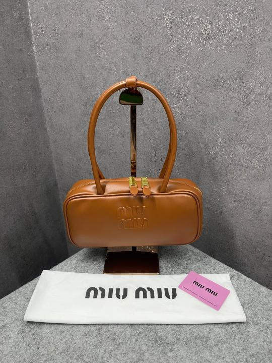 Miu Miu Beau Leather Brown Top Handle Bag With Dust Bag Brown 502 1