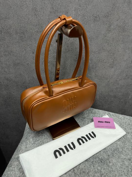 Miu Miu Beau Leather Brown Top Handle Bag With Dust Bag Brown 502 1