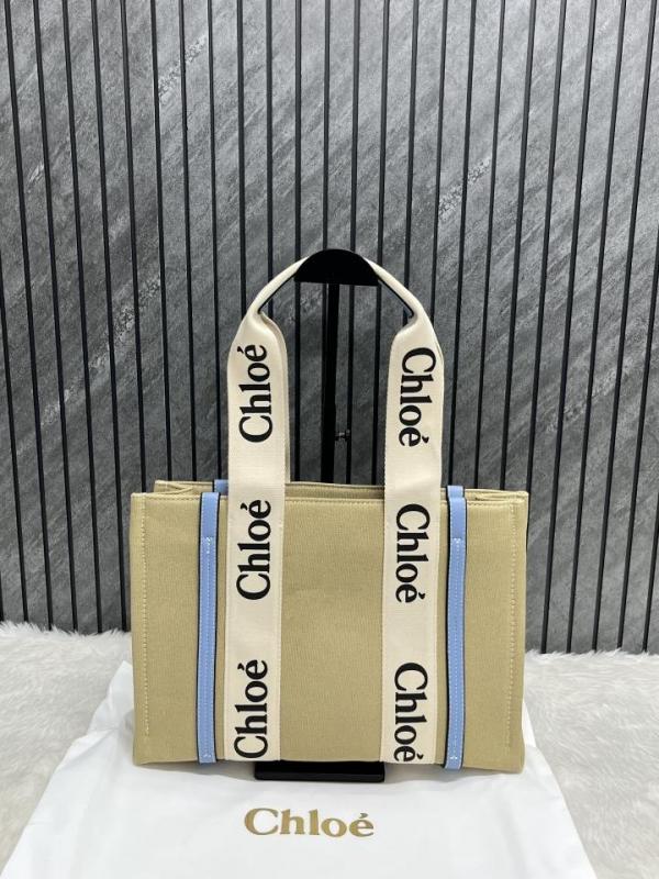 Chloe Blue Medium Canvas Woody Tote With Dust Cover Blue