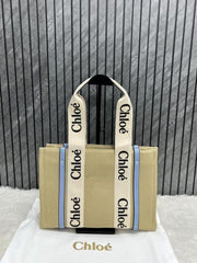 Chloe Blue Medium Canvas Woody Tote With Dust Cover Blue