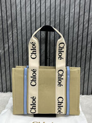 Chloe Blue Medium Canvas Woody Tote With Dust Cover Blue