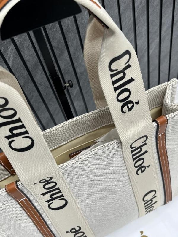 Chloe Brown Medium Canvas Woody Tote With Dust Cover Brown