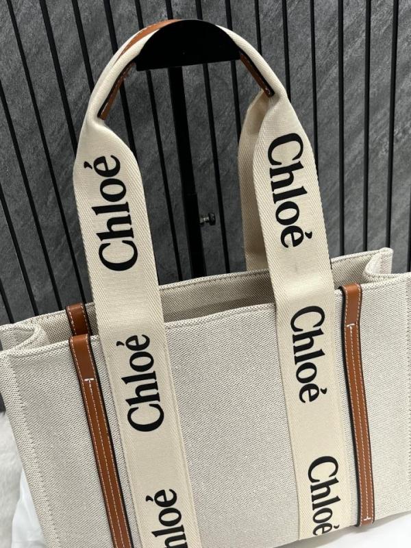 Chloe Brown Medium Canvas Woody Tote With Dust Cover Brown