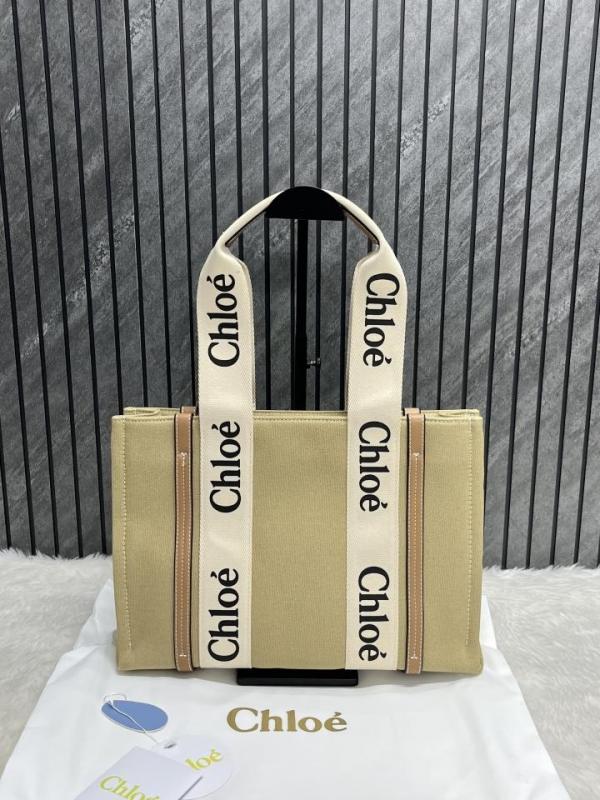 Chloe Pink Canvas Medium Canvas Woody Tote With Dust Cover Pink