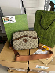 Gucci GG Supreme Messenger Unisex Bag Brown Leather With OG Box & Carry Bag 645452