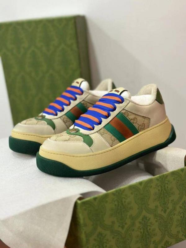 Gucci Screener GG Leather Sneakers Beige Green BlueMens